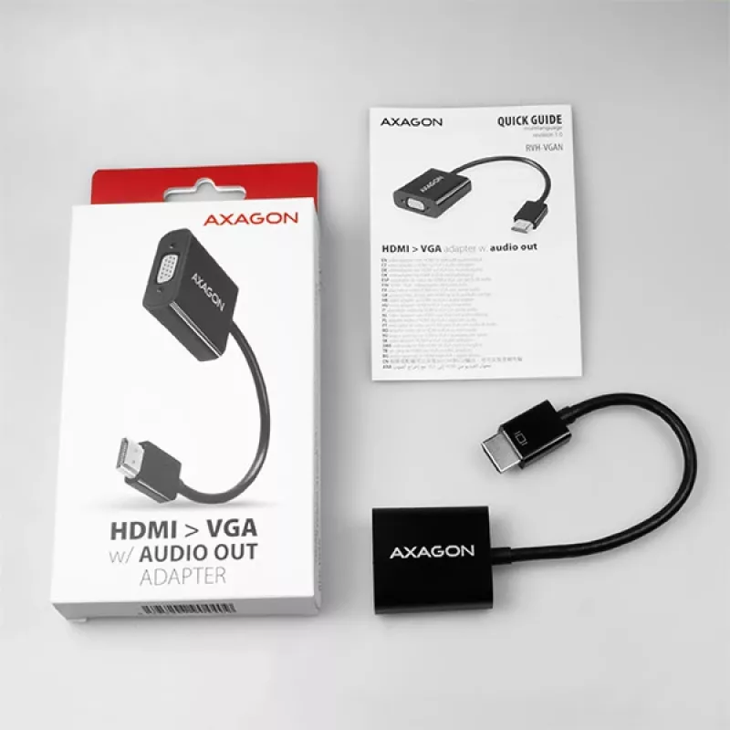 Axagon RVH-VGAN HDMI į VGA adapteris FullHD, 1920x1200, garso išvestis, maitinimo įvadas