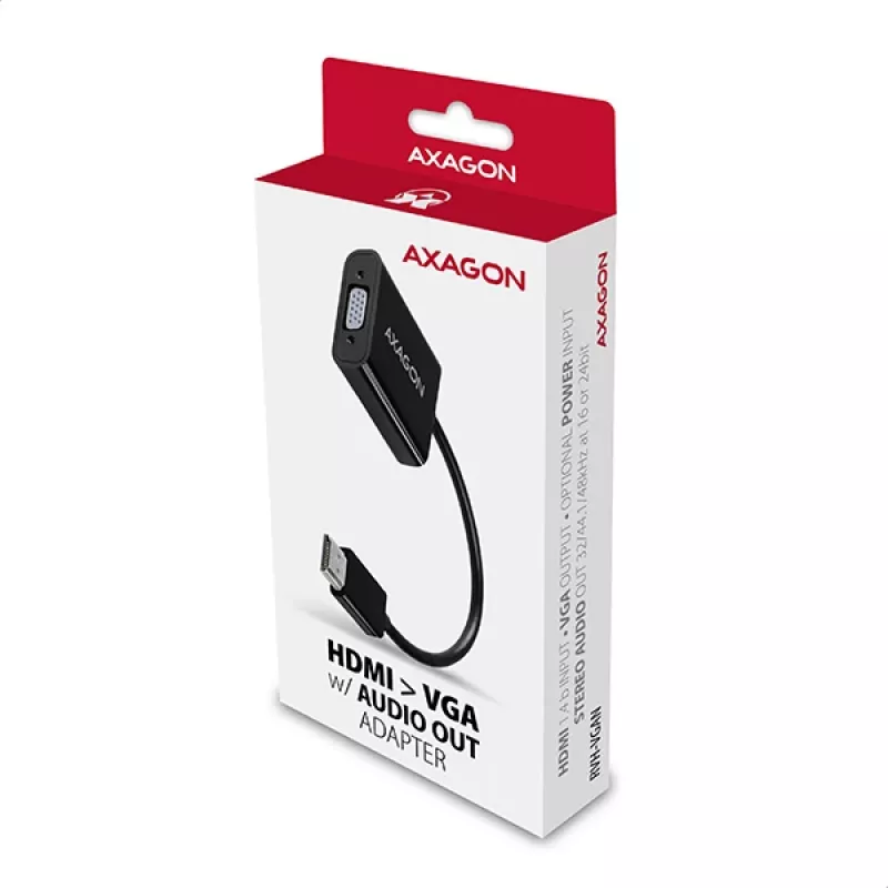 Axagon RVH-VGAN HDMI į VGA adapteris FullHD, 1920x1200, garso išvestis, maitinimo įvadas