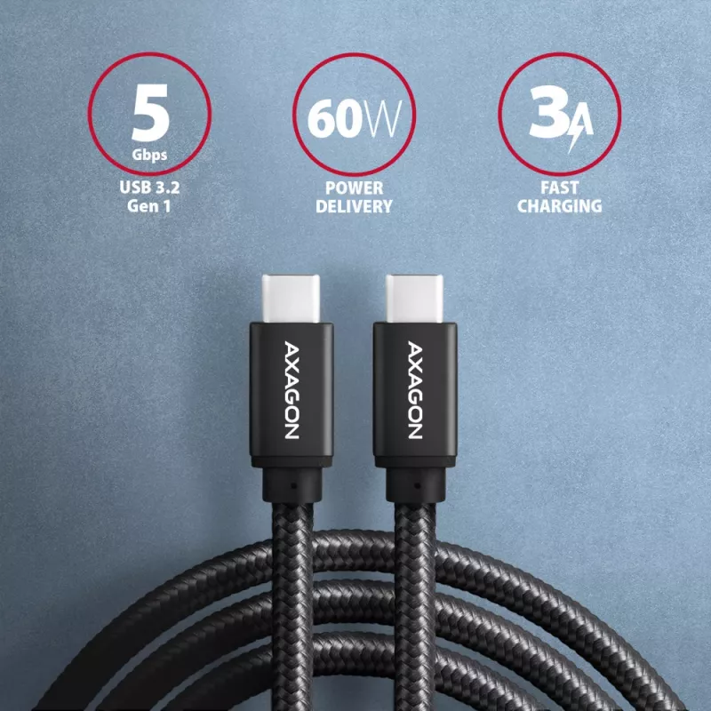 Axagon BUCM3-CM10AB SPEED USB-C <> USB-C 3.2 Gen 1 laidas 1 m