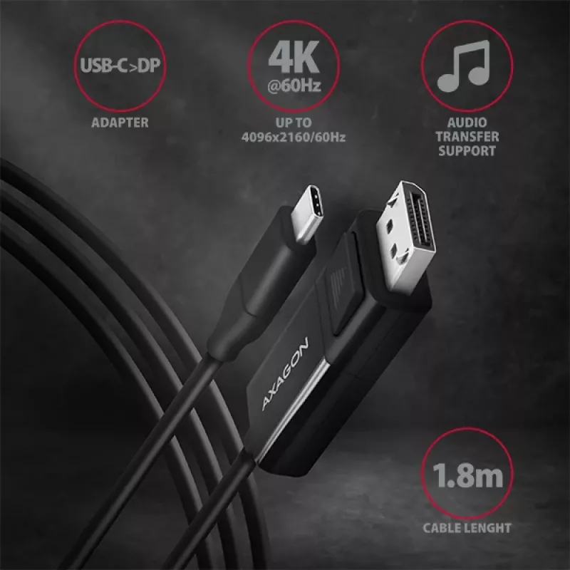 Axagon RVC-DPC USB-C į DisplayPort laidas 1,8 m 4K/60Hz