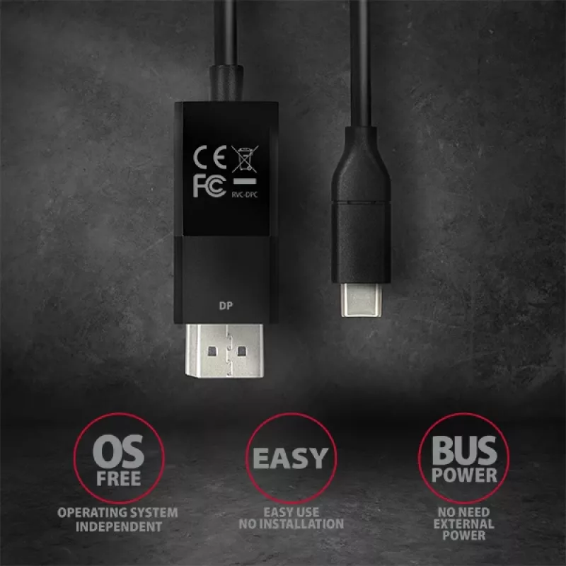 Axagon RVC-DPC USB-C į DisplayPort laidas 1,8 m 4K/60Hz