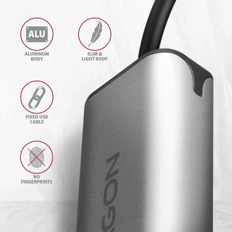 2.5 Gigabit Ethernet adapterius AXAGON ADE-25R — USB Type-C, 10/100/1000/2500 Mbit, 5000 Mbit/s, aliuminis, pilka