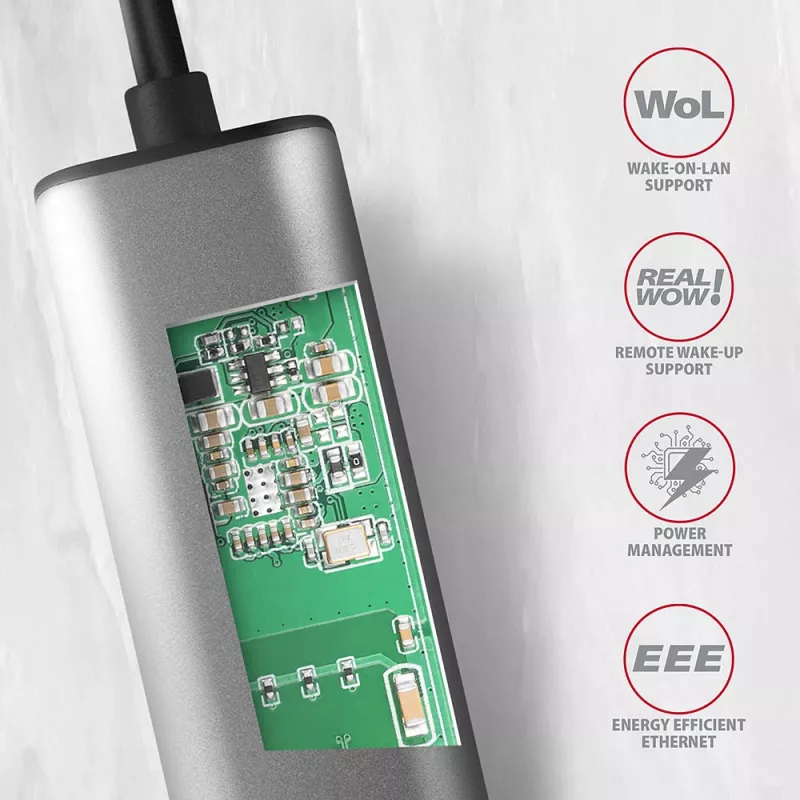 2.5 Gigabit Ethernet adapterius AXAGON ADE-25R — USB Type-C, 10/100/1000/2500 Mbit, 5000 Mbit/s, aliuminis, pilka