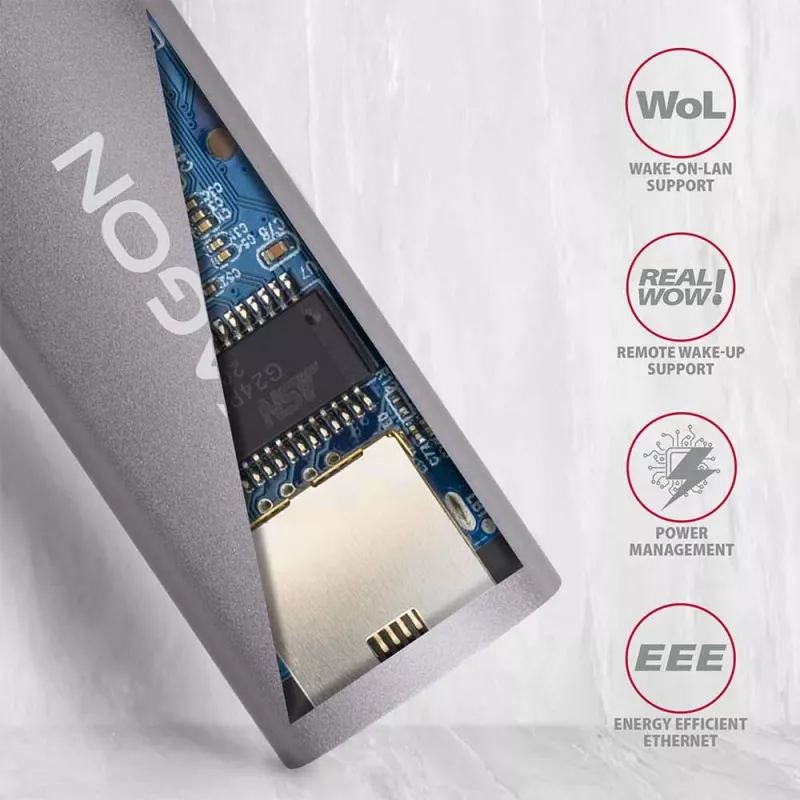 AXAGON ADE-TR USB 3.2 Gen 1 Type-A į Gigabit Ethernet adapteris — 10/100/1000 Mbps, metalinis titano pilkas, 5000 Mbit/s