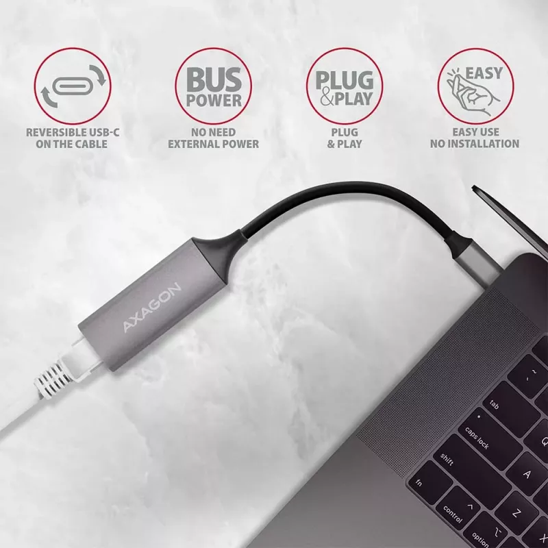 AXAGON ADE-TRC USB-C Gigabit Ethernet tinklo adapteris, 10/100/1000, Titan Grey
