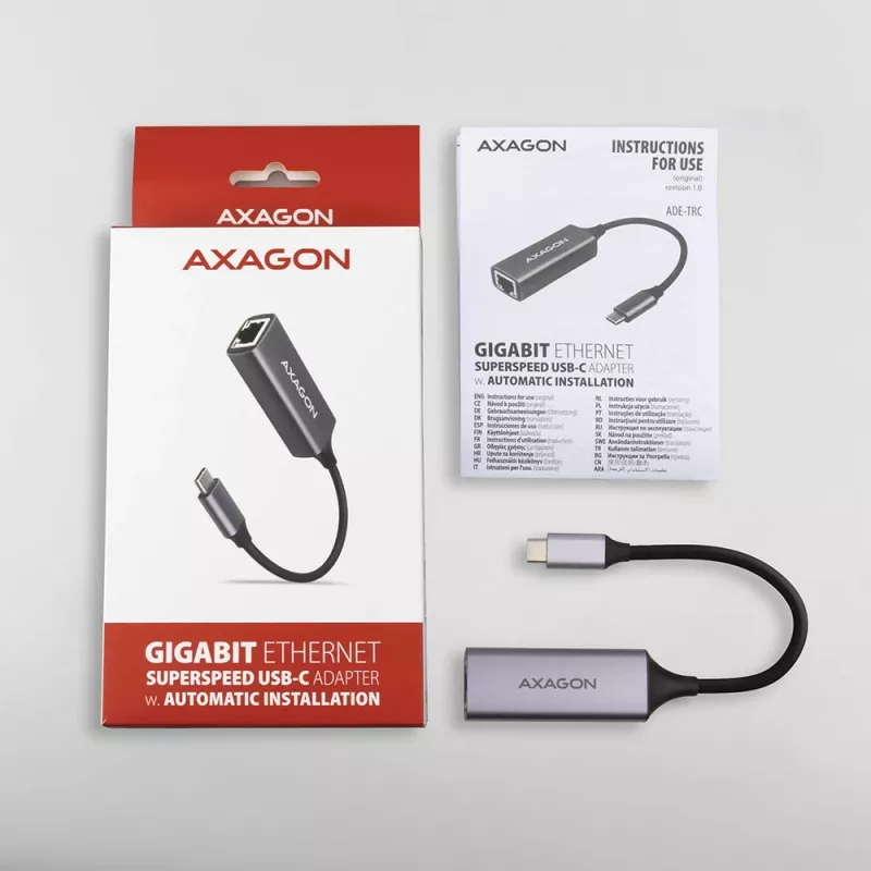 AXAGON ADE-TRC USB-C Gigabit Ethernet tinklo adapteris, 10/100/1000, Titan Grey