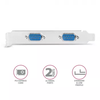 Axagon PCEA-S2N PCIe adapteris - 2x RS-232 prievadas, 250 kbps, su standartine ir žemo profilio kronšteinais