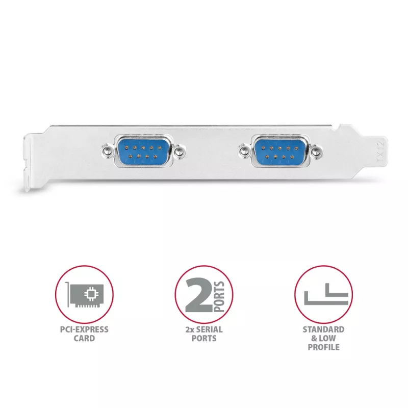Axagon PCEA-S2N PCIe adapteris - 2x RS-232 prievadas, 250 kbps, su standartine ir žemo profilio kronšteinais