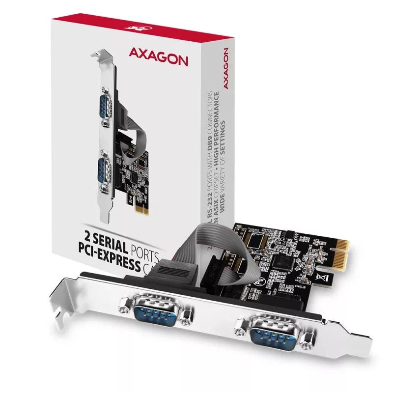 Axagon PCEA-S2N PCIe adapteris - 2x RS-232 prievadas, 250 kbps, su standartine ir žemo profilio kronšteinais