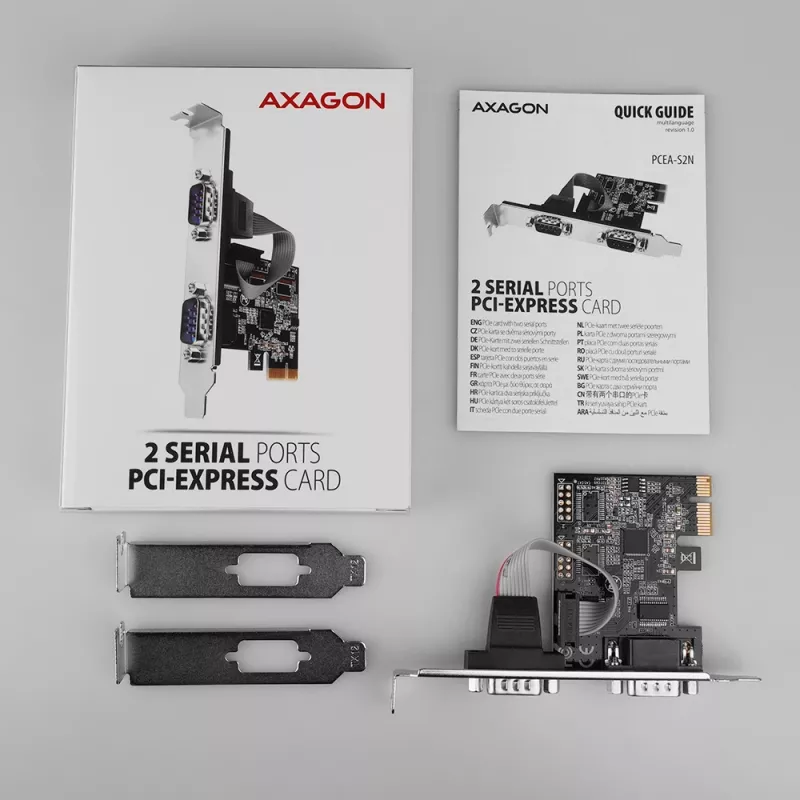 Axagon PCEA-S2N PCIe adapteris - 2x RS-232 prievadas, 250 kbps, su standartine ir žemo profilio kronšteinais