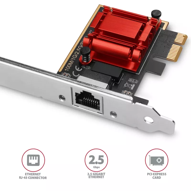 Axagon PCEE-G25 PCIe – 2.5 Gigabit Ethernet adapteris Realtek 8125, PXE, su SP ir LP