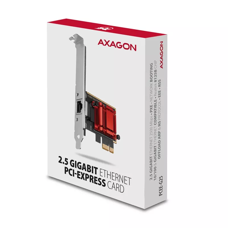 Axagon PCEE-G25 PCIe – 2.5 Gigabit Ethernet adapteris Realtek 8125, PXE, su SP ir LP