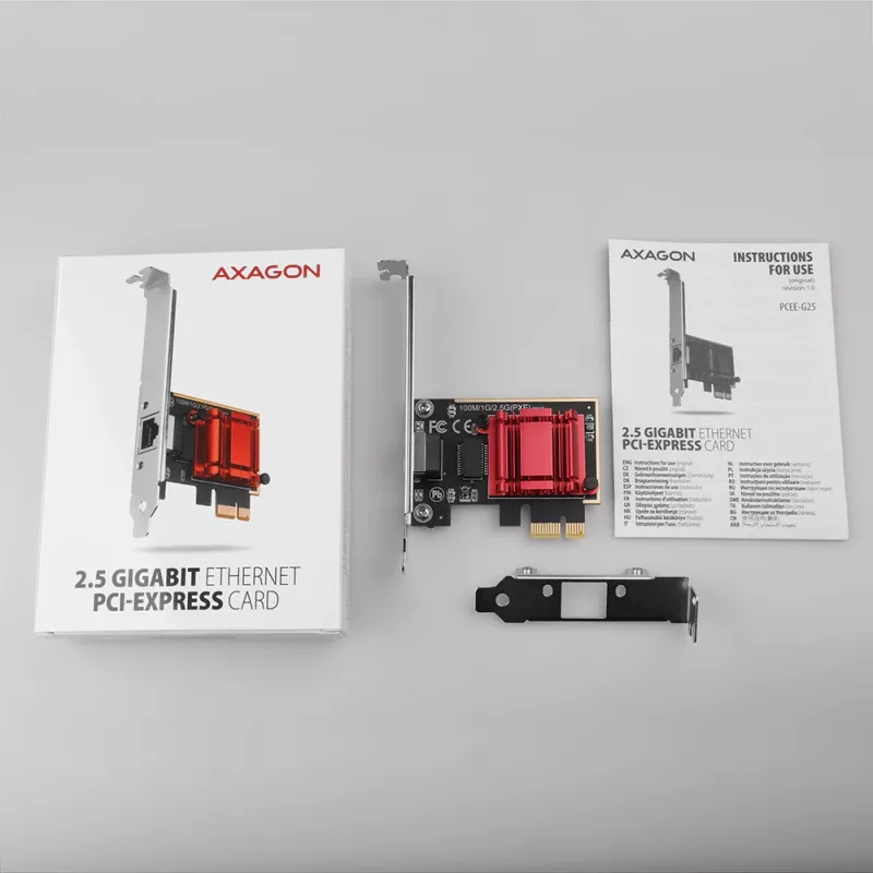 Axagon PCEE-G25 PCIe – 2.5 Gigabit Ethernet adapteris Realtek 8125, PXE, su SP ir LP