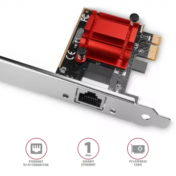 Vidinė tinklo plokštė AXAGON PCEE-GIX — PCI Express, Ethernet, 5000 Mbit/s, IEEE 802.3/802.3ab/802.3u