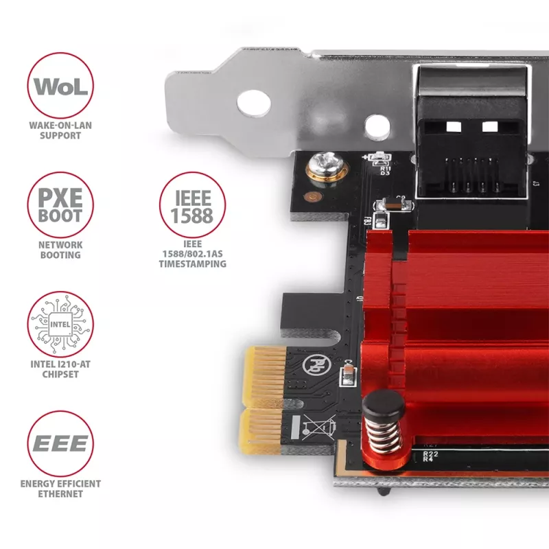 AXAGON PCEE-GIX PCIe Gigabit Ethernet tinklo kortelė, Intel I210-AT