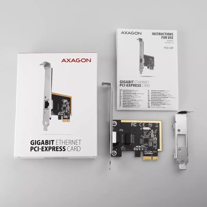 Axagon PCEE-GRF PCIe Gigabit Ethernet adapteris su Realtek 8111F ir SP & LP