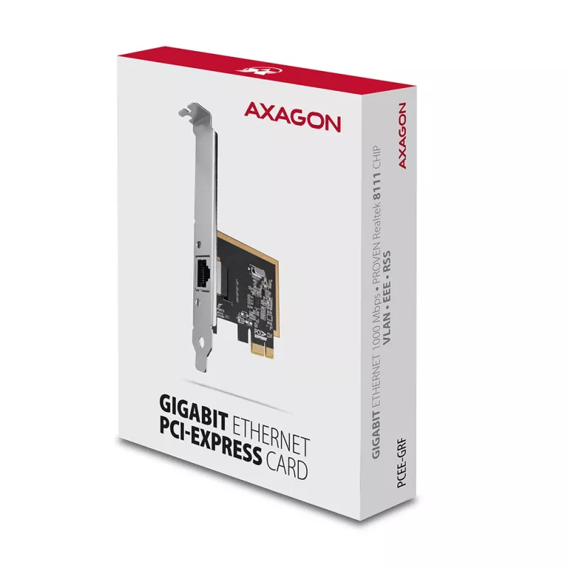 Axagon PCEE-GRF PCIe Gigabit Ethernet adapteris su Realtek 8111F ir SP & LP