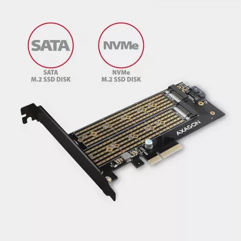Axagon PCEM2-D PCIe x4 adapteris dviems M.2 NVMe M-key + SATA B-key SSD
