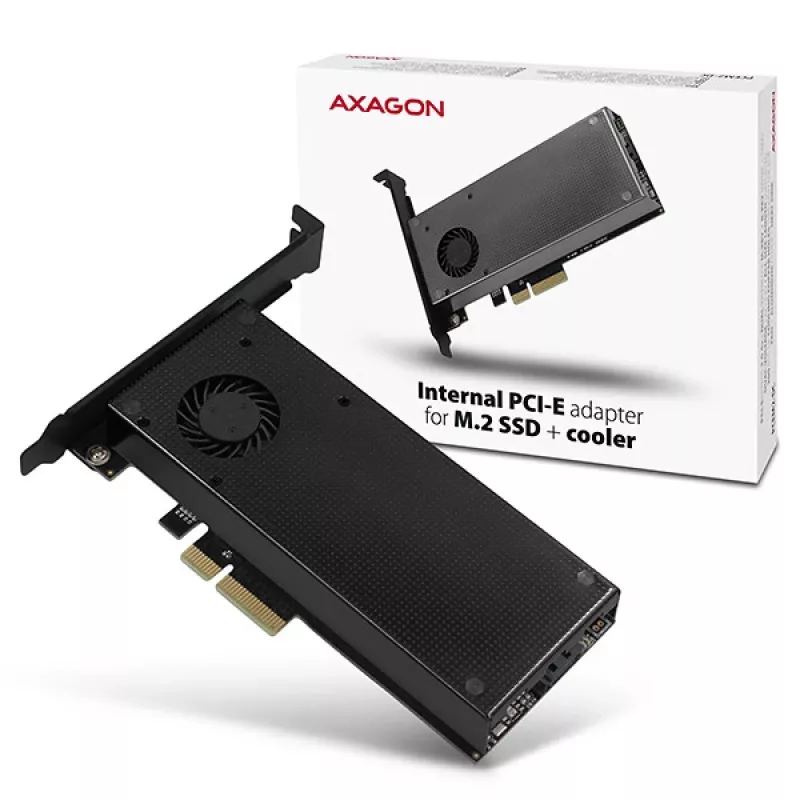 Axagon PCEM2-DC PCIe x4 – M.2 NVMe M-rakto + SATA B-rakto lizdo adapteris su aušinimu, SP & LP