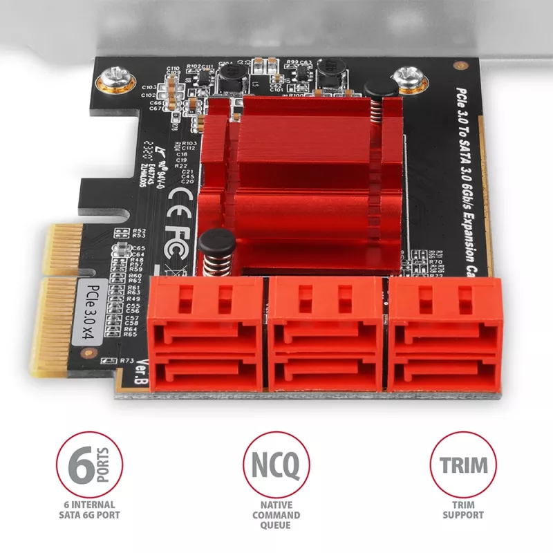 Interfeiso kortelė AXAGON PCES-SA6 – PCIe į SATA (ASM1166), 6 Gbit/s, pilno aukščio/žemo profilio, vidinė