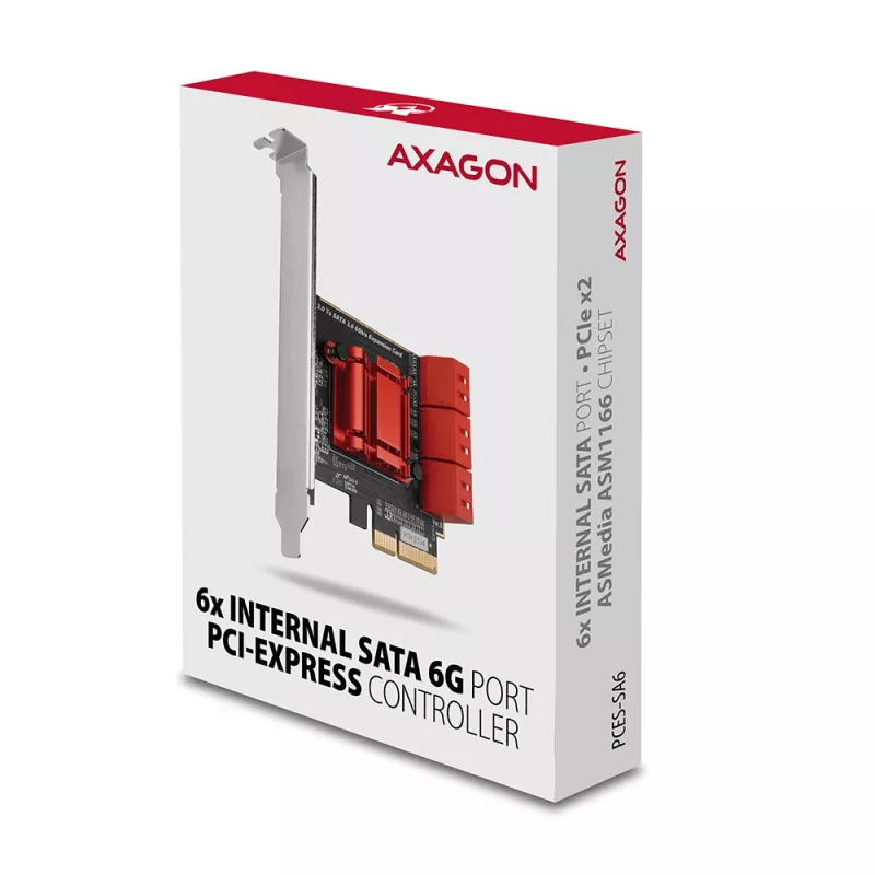 Interfeiso kortelė AXAGON PCES-SA6 – PCIe į SATA (ASM1166), 6 Gbit/s, pilno aukščio/žemo profilio, vidinė