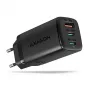 Axagon ACU-DPQ65 GaN sieninis įkroviklis 65W, 3x prievadas (USB-A + du USB-C), PD3.0/QC4+/PPS/Apple