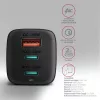 Axagon ACU-DPQ65 GaN sieninis įkroviklis 65W, 3x prievadas (USB-A + du USB-C), PD3.0/QC4+/PPS/Apple