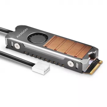 Axagon CLR-M2FAN Varinis radiatorius su ventiliatoriumi vienpusiams ir dvipusiams M.2 SSD diskams, dydis 2280, aukštis 13 mm