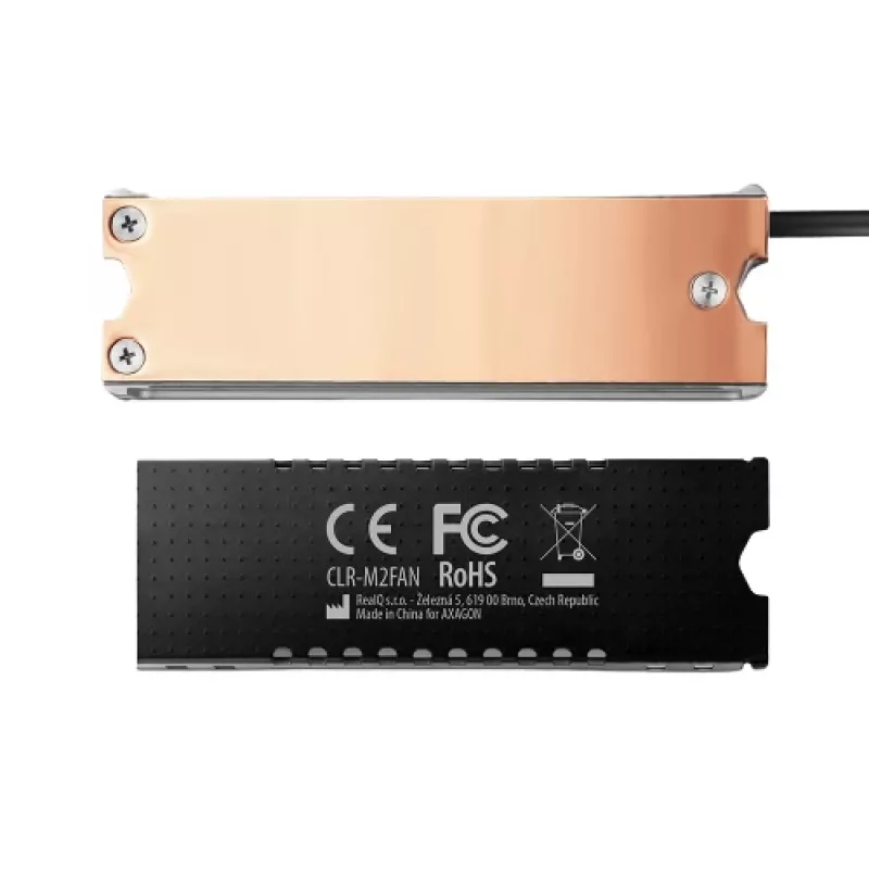 Axagon CLR-M2FAN Varinis radiatorius su ventiliatoriumi vienpusiams ir dvipusiams M.2 SSD diskams, dydis 2280, aukštis 13 mm