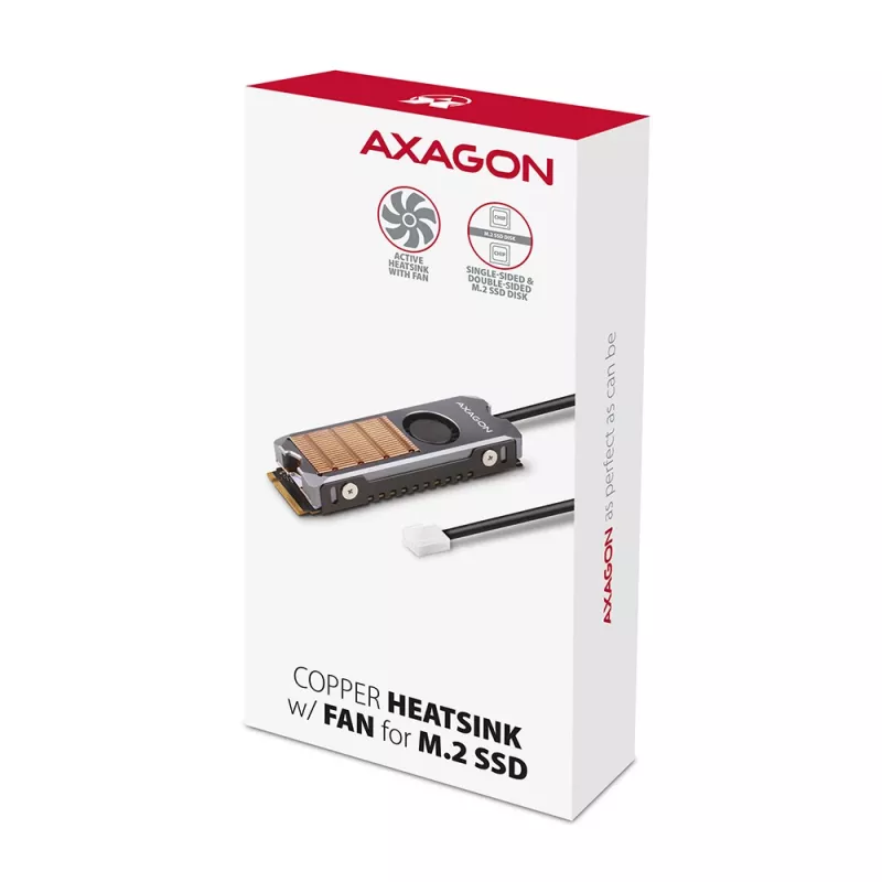 Axagon CLR-M2FAN Varinis radiatorius su ventiliatoriumi vienpusiams ir dvipusiams M.2 SSD diskams, dydis 2280, aukštis 13 mm