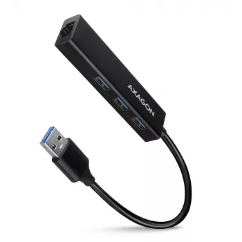 Axagon HMA-GL3A USB 3.0 kelių prievadų centras su Gigabit LAN, 3x USB-A, microSD, juodas