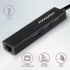 Axagon HMA-GL3A USB 3.0 kelių prievadų centras su Gigabit LAN, 3x USB-A, microSD, juodas