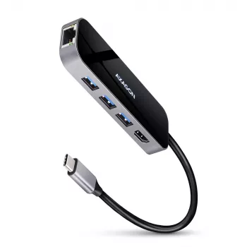 Axagon HMC-6GL USB 3.2 Gen 1 šakotuvas, 3x USB-A, HDMI 4k/30Hz, RJ-45, PD 100W, 20cm USB-C laidas