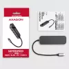 Axagon HMC-6GL USB 3.2 Gen 1 šakotuvas, 3x USB-A, HDMI 4k/30Hz, RJ-45, PD 100W, 20cm USB-C laidas