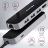 Axagon HMC-6GL USB 3.2 Gen 1 šakotuvas, 3x USB-A, HDMI 4k/30Hz, RJ-45, PD 100W, 20cm USB-C laidas