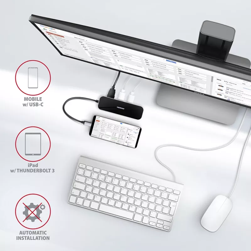 Axagon HMC-6GL USB 3.2 Gen 1 šakotuvas, 3x USB-A, HDMI 4k/30Hz, RJ-45, PD 100W, 20cm USB-C laidas