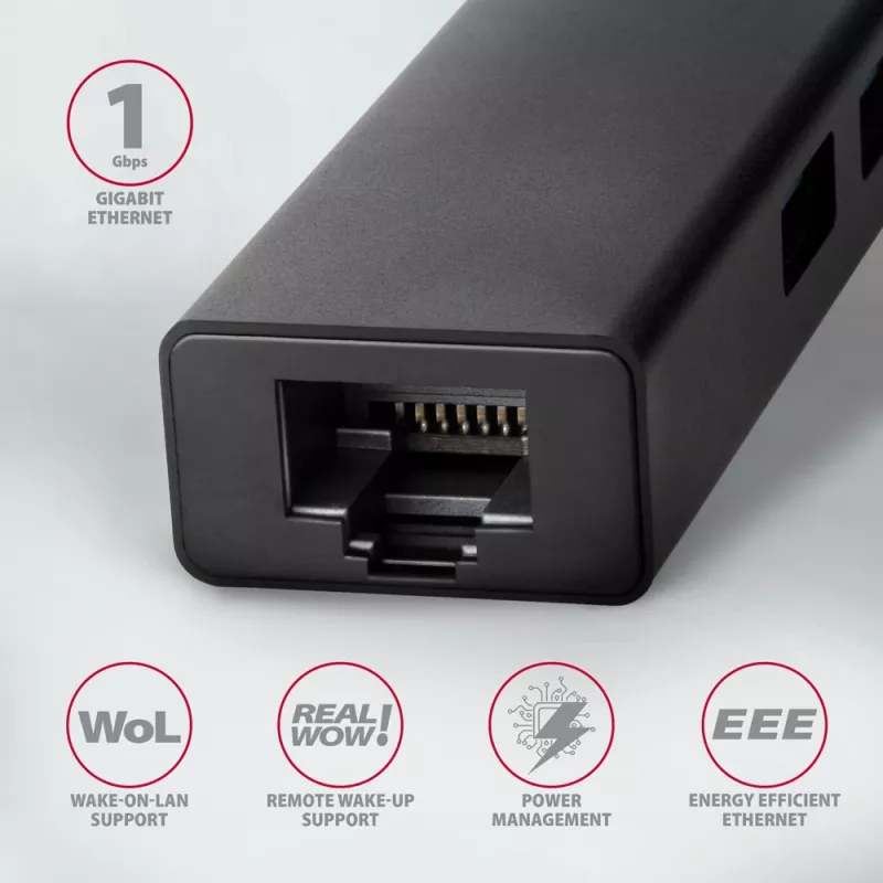 USB-C HUB Axagon HMC-GL3A 3x USB-A Gbit-LAN Juodas
