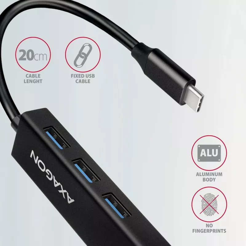 USB-C HUB Axagon HMC-GL3A 3x USB-A Gbit-LAN Juodas