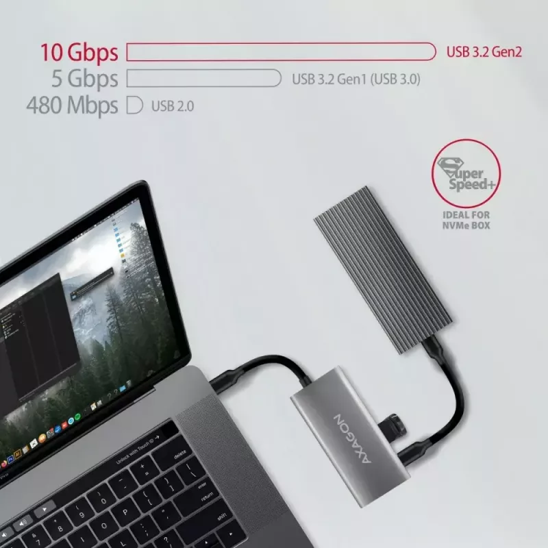AXAGON HMC-4G2 USB-C 3.2 Gen 2 10 Gb/s hubas, 2x USB-A + 2x USB-C, kabelis USB-C 13 cm