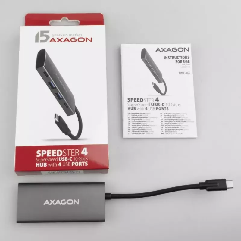 AXAGON HMC-4G2 USB-C 3.2 Gen 2 10 Gb/s hubas, 2x USB-A + 2x USB-C, kabelis USB-C 13 cm