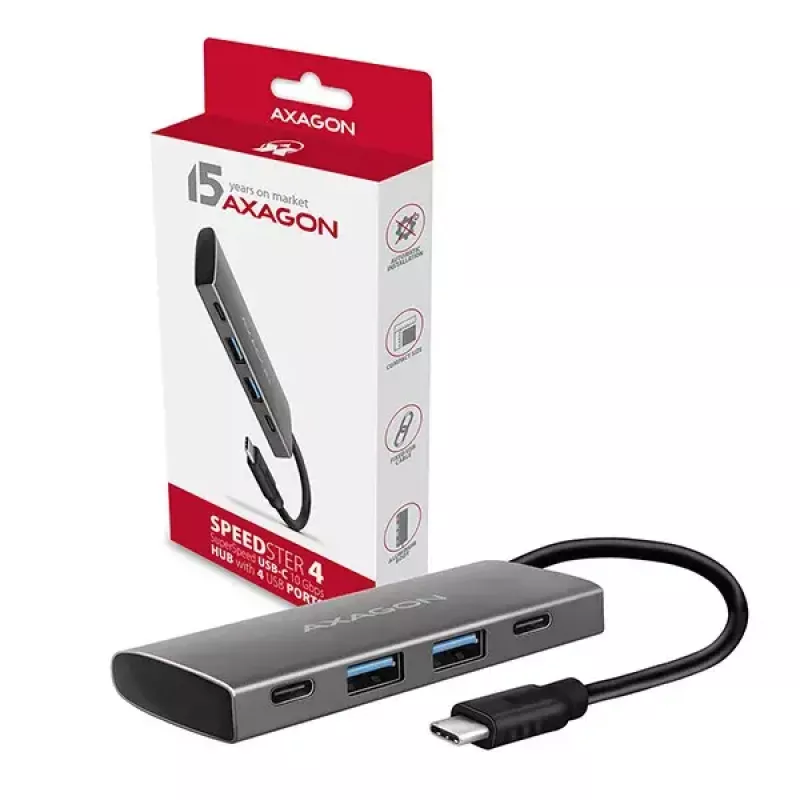 AXAGON HMC-4G2 USB-C 3.2 Gen 2 10 Gb/s hubas, 2x USB-A + 2x USB-C, kabelis USB-C 13 cm