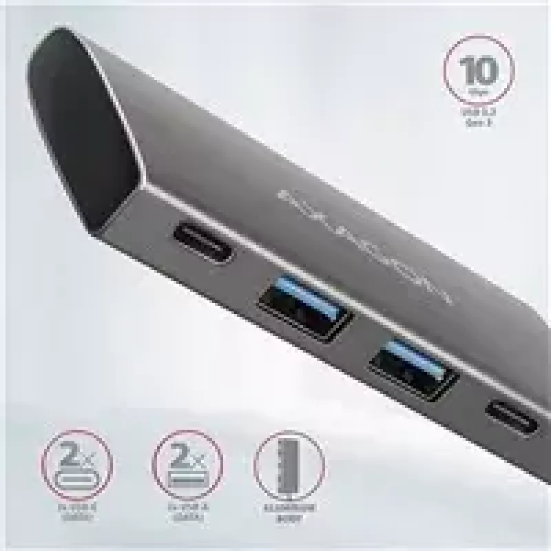 AXAGON HMC-4G2 USB-C 3.2 Gen 2 10 Gb/s hubas, 2x USB-A + 2x USB-C, kabelis USB-C 13 cm