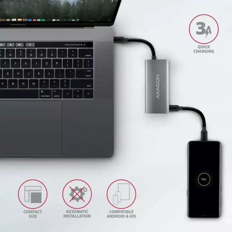 AXAGON HMC-4G2 USB-C 3.2 Gen 2 10 Gb/s hubas, 2x USB-A + 2x USB-C, kabelis USB-C 13 cm