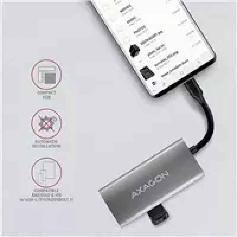 AXAGON HMC-4G2 USB-C 3.2 Gen 2 10 Gb/s hubas, 2x USB-A + 2x USB-C, kabelis USB-C 13 cm