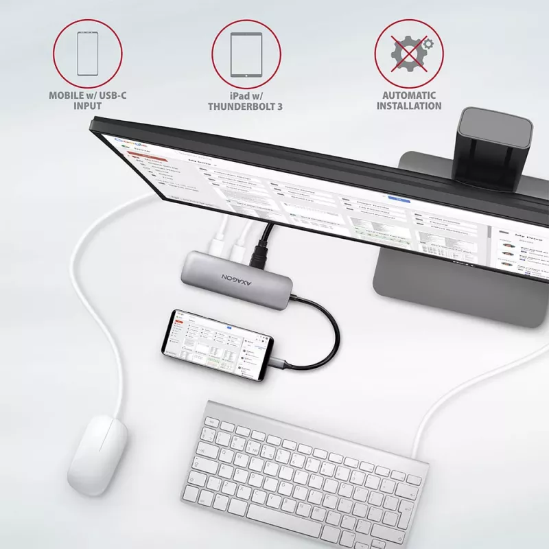 Axagon HMC-5 USB 3.2 Gen 1 hubas, 2x USB-A, HDMI, SD/microSD, PD 100W, 20 cm USB-C laidas