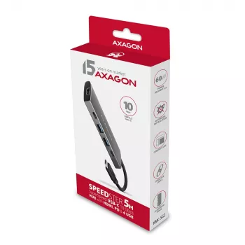 Axagon HMC-5G2 USB 10Gbps šakotuvas, 2x USB-A, 2x USB-C, HDMI 4k/60Hz, PD 100W, USB-C laidas