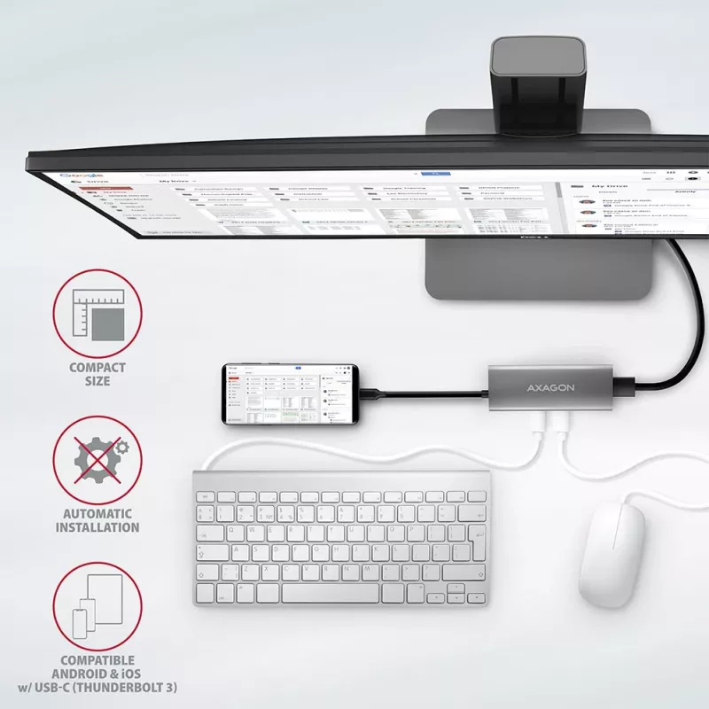 Axagon HMC-5G2 USB 10Gbps šakotuvas, 2x USB-A, 2x USB-C, HDMI 4k/60Hz, PD 100W, USB-C laidas