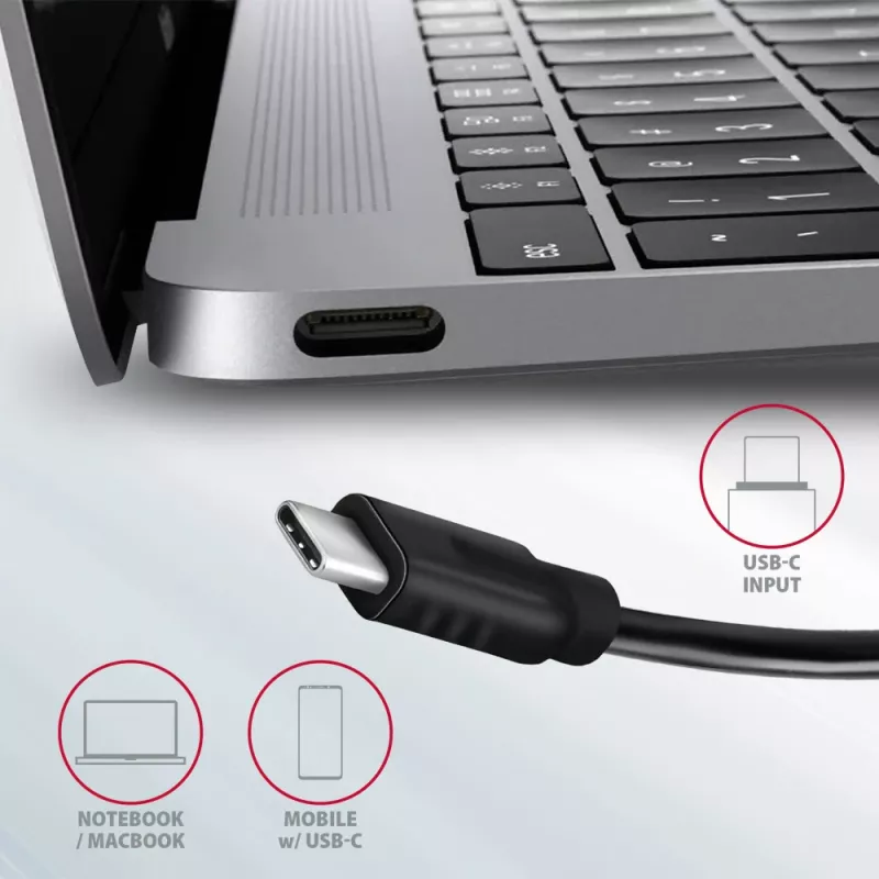 Axagon HMC-5G2 USB 10Gbps šakotuvas, 2x USB-A, 2x USB-C, HDMI 4k/60Hz, PD 100W, USB-C laidas