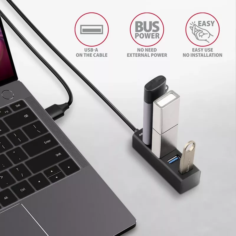 Axagon HUE-M1AL 4x USB 3.2 Gen 1 MINI šakotuvas, metalinis, 1,2 m USB-A laidas