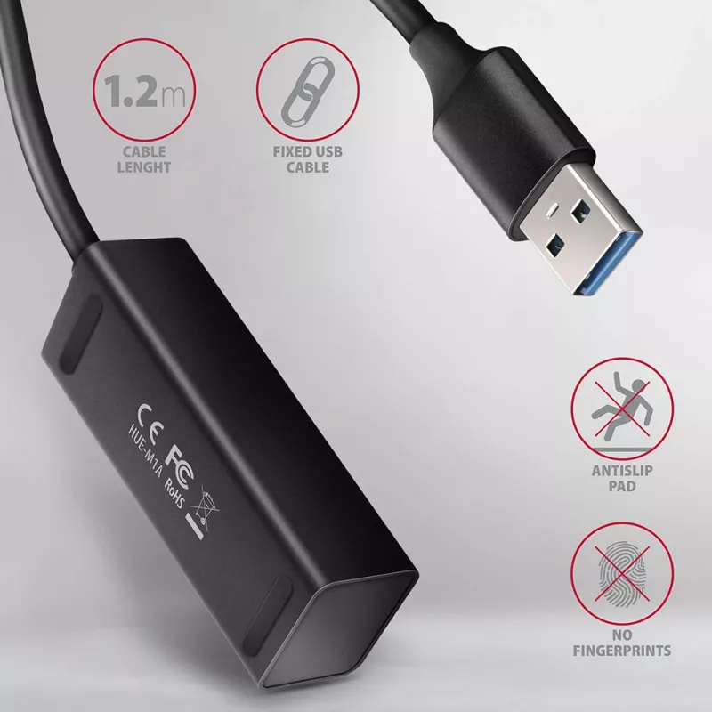 Axagon HUE-M1AL 4x USB 3.2 Gen 1 MINI šakotuvas, metalinis, 1,2 m USB-A laidas